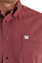 Men's Cinch Burgundy/White Classic Fit Button-Down Western Shirt MTW1106026