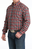 Men's Cinch Long Sleeve Burgundy Plaid Button Up Shirt MTW1106027