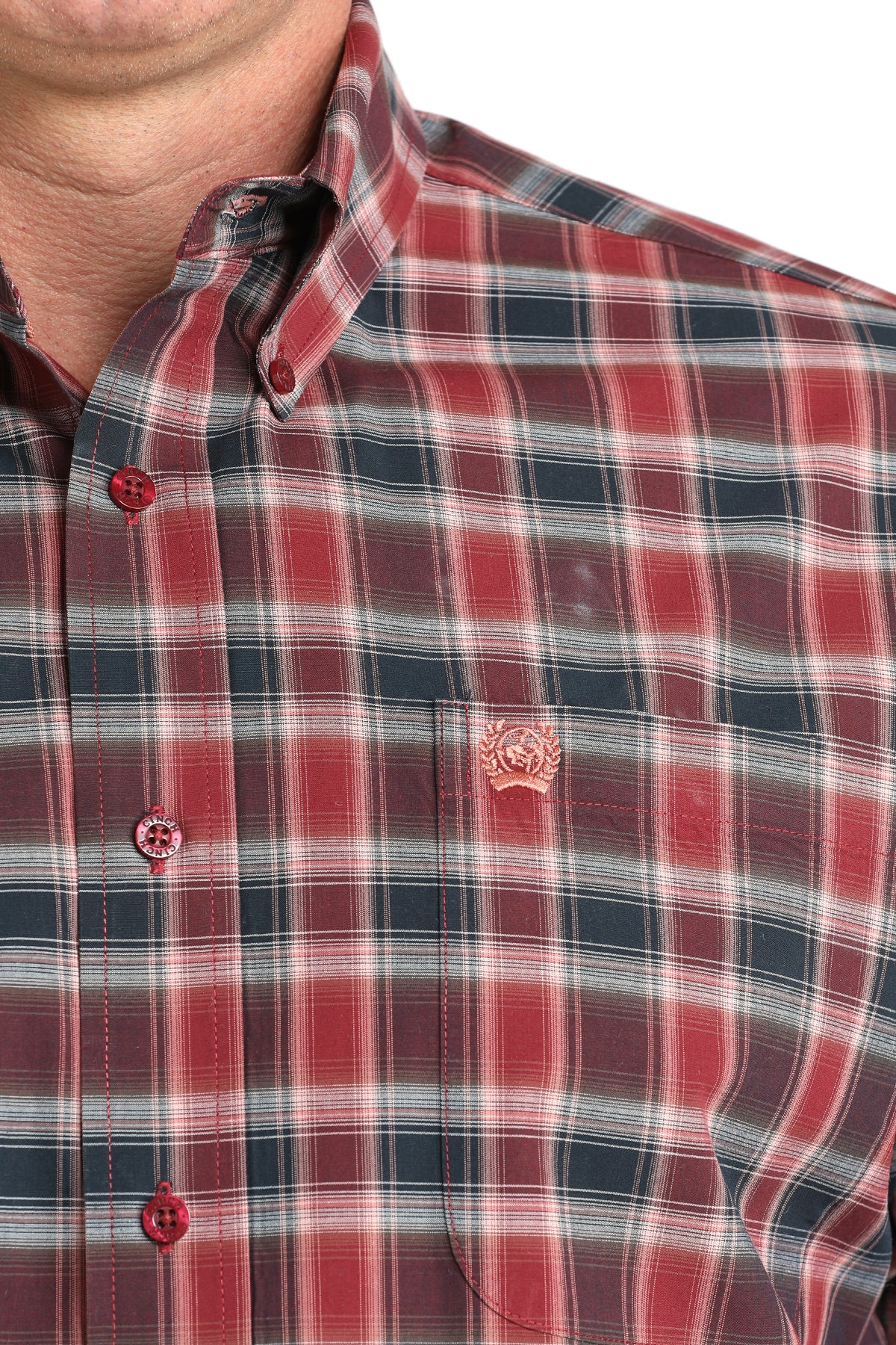 Men's Cinch Long Sleeve Burgundy Plaid Button Up Shirt MTW1106027