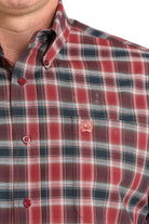 Men's Cinch Long Sleeve Burgundy Plaid Button Up Shirt MTW1106027