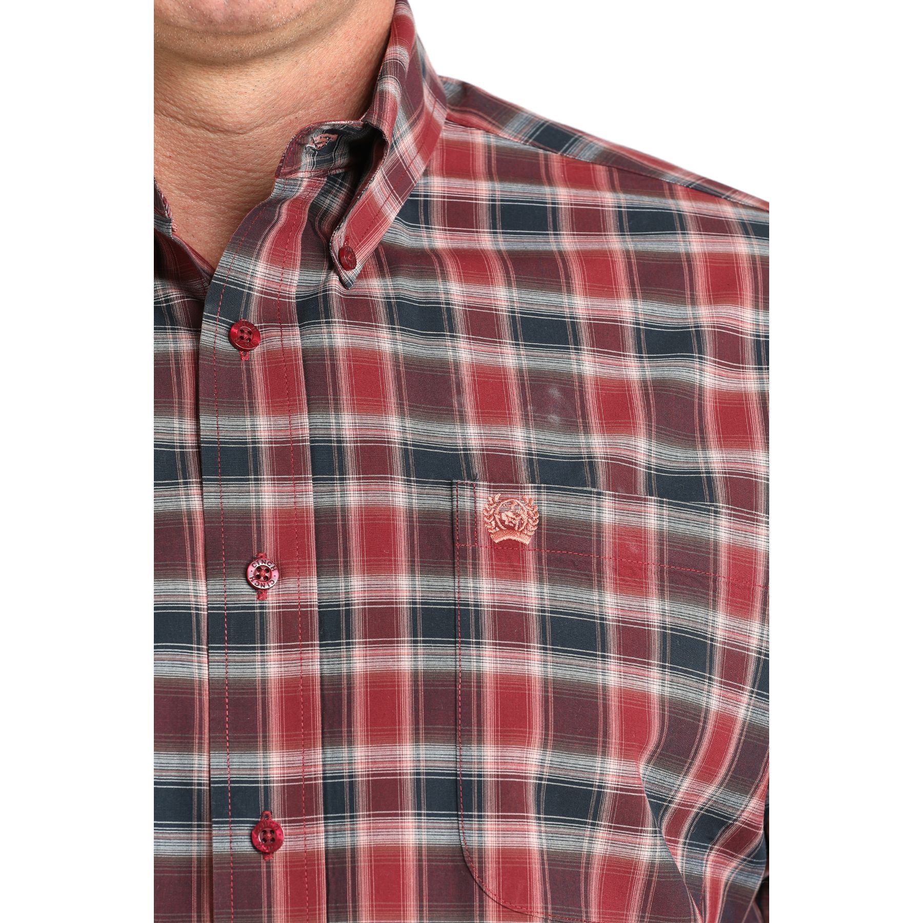 Men's Cinch Long Sleeve Burgundy Plaid Button Up Shirt MTW1106027