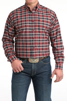 Men's Cinch Long Sleeve Burgundy Plaid Button Up Shirt MTW1106027