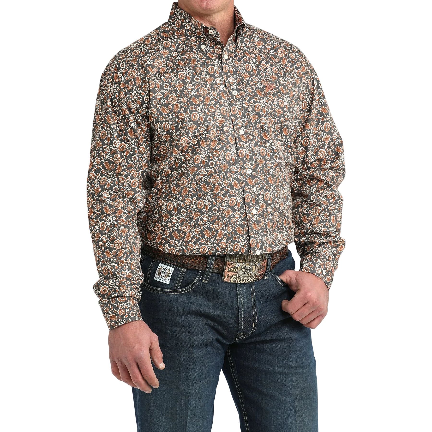 Men's Cinch Floral Charcoal Button Down Shirt MTW1106030