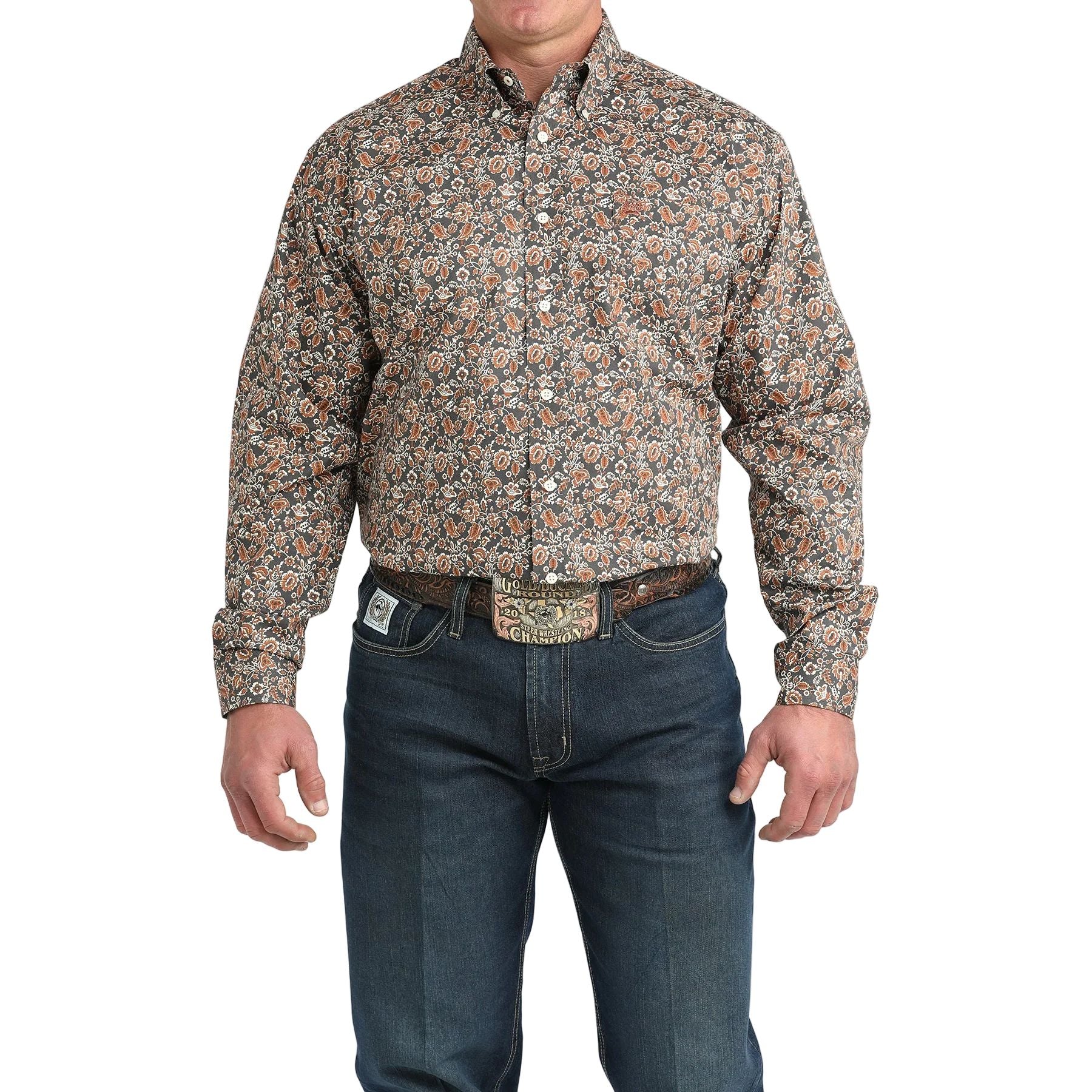 Men's Cinch Floral Charcoal Button Down Shirt MTW1106030