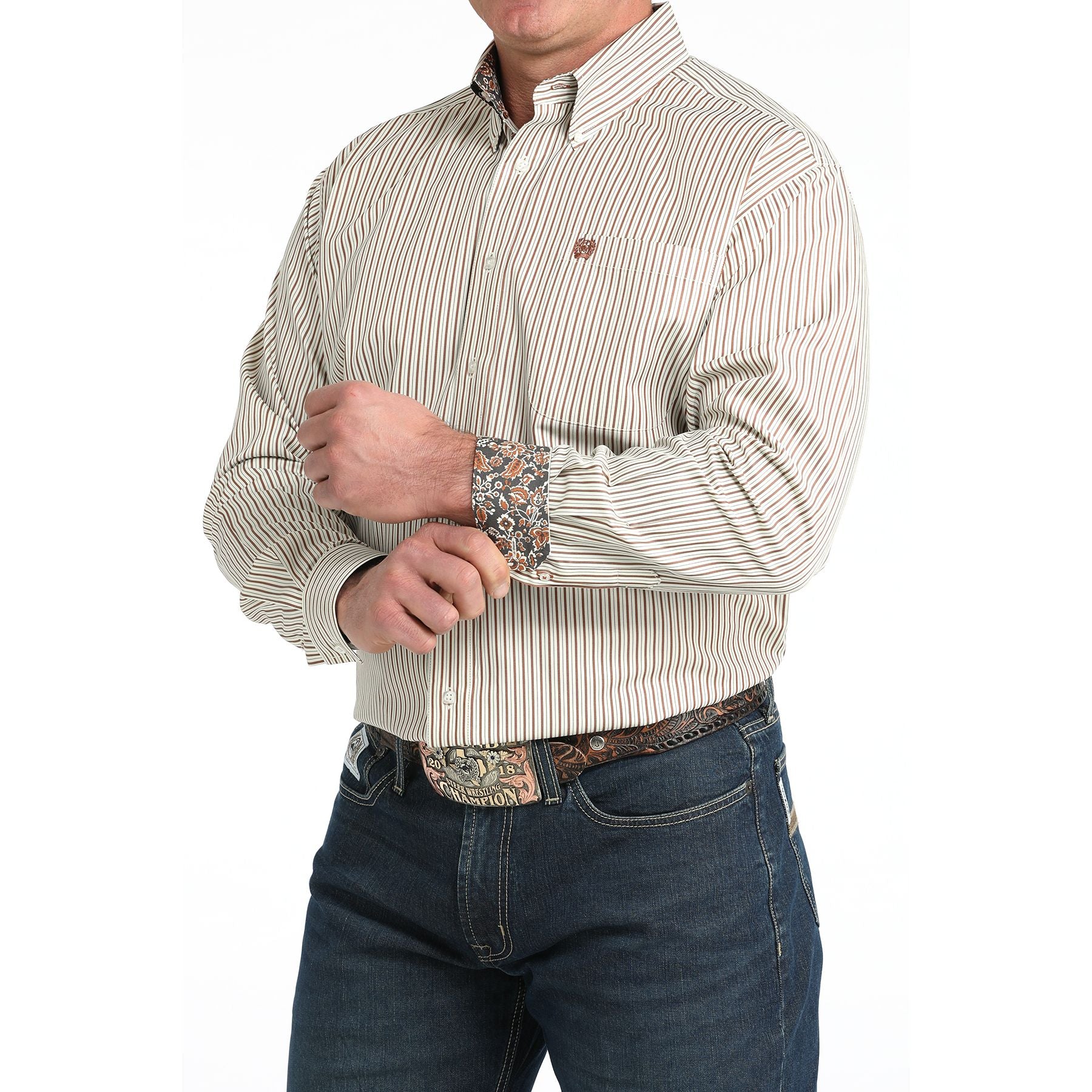 Men's Cinch Stripe Print Button Down Shirt MTW1106031