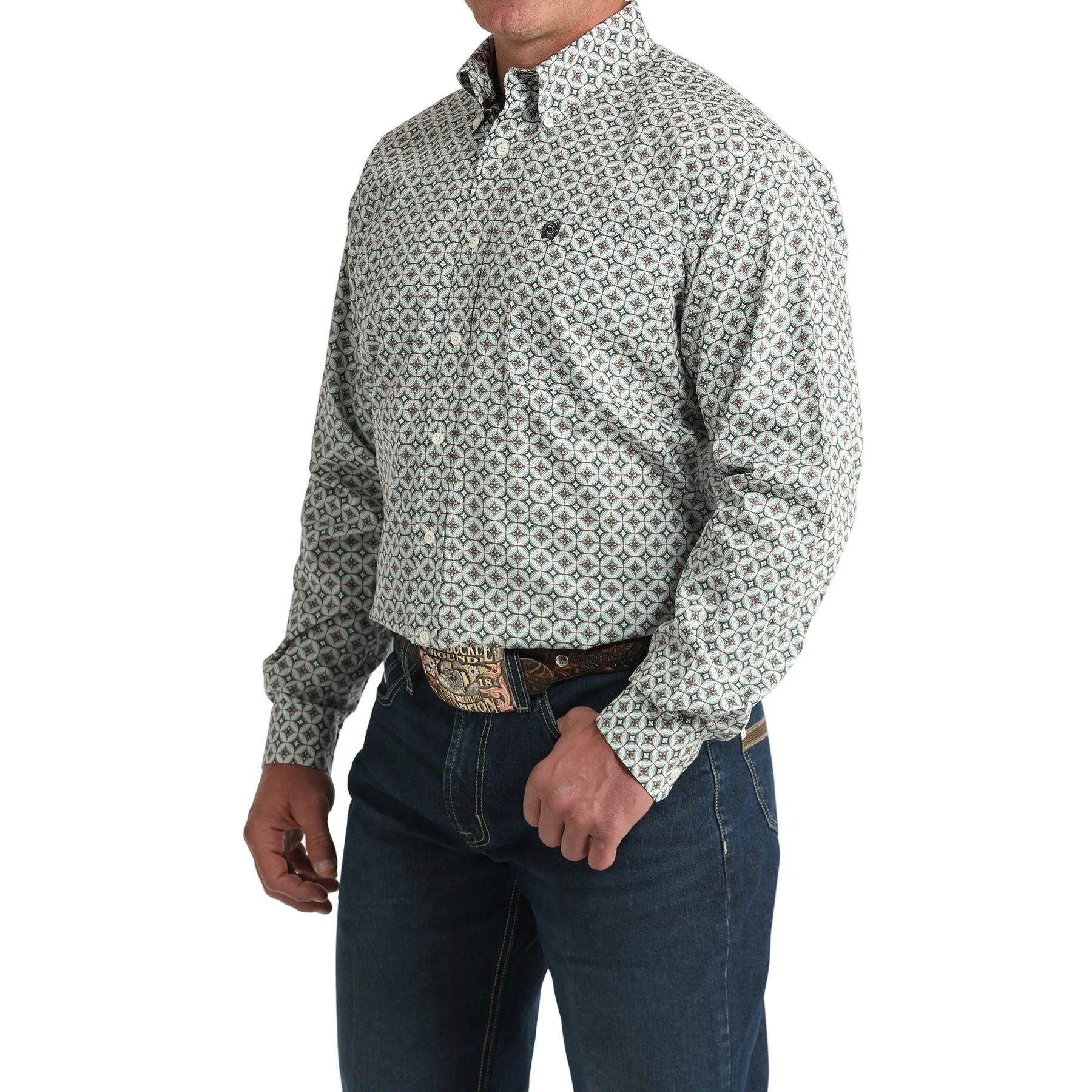 Men's Cinch Cream Diamond Print Button Down Shirt MTW1106033