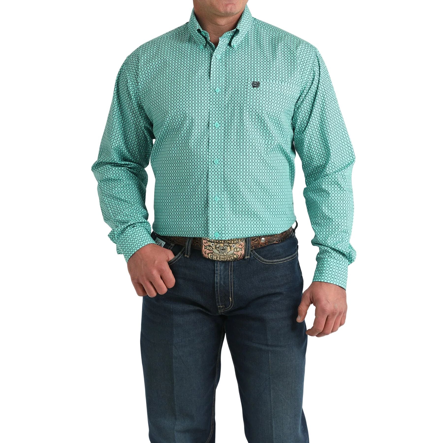 Men's Cinch Turquoise Geo Print Button Down Shirt MTW1106034