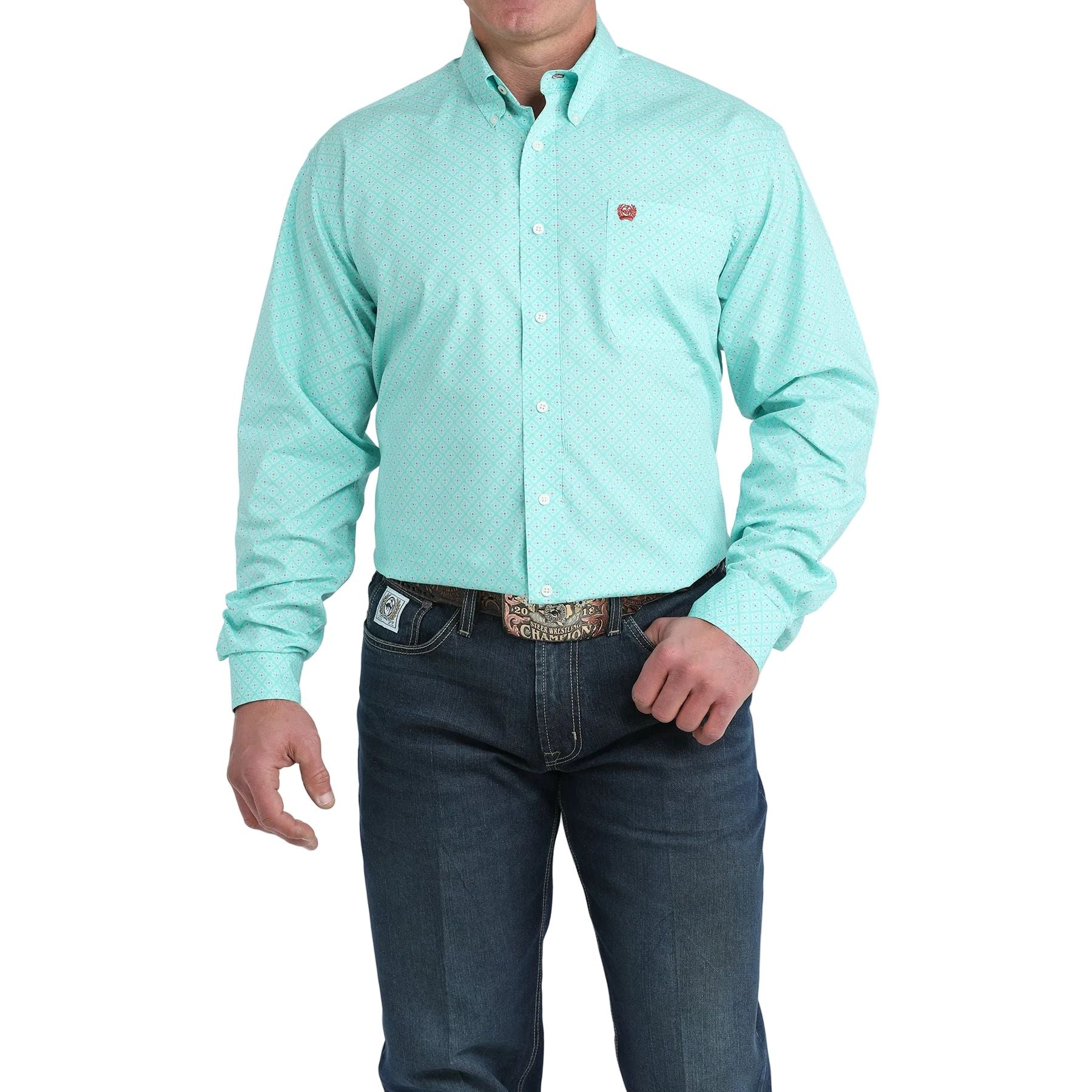 Men's Cinch Turquoise Geo Print Button Down Shirt MTW1106037