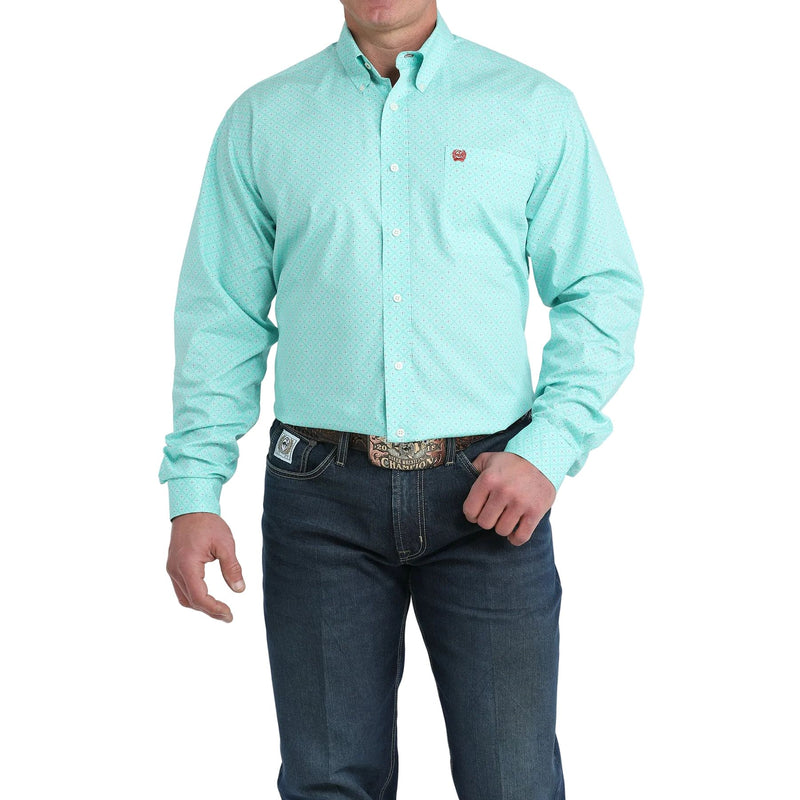 Men's Cinch Turquoise Geo Print Button Down Shirt MTW1106037