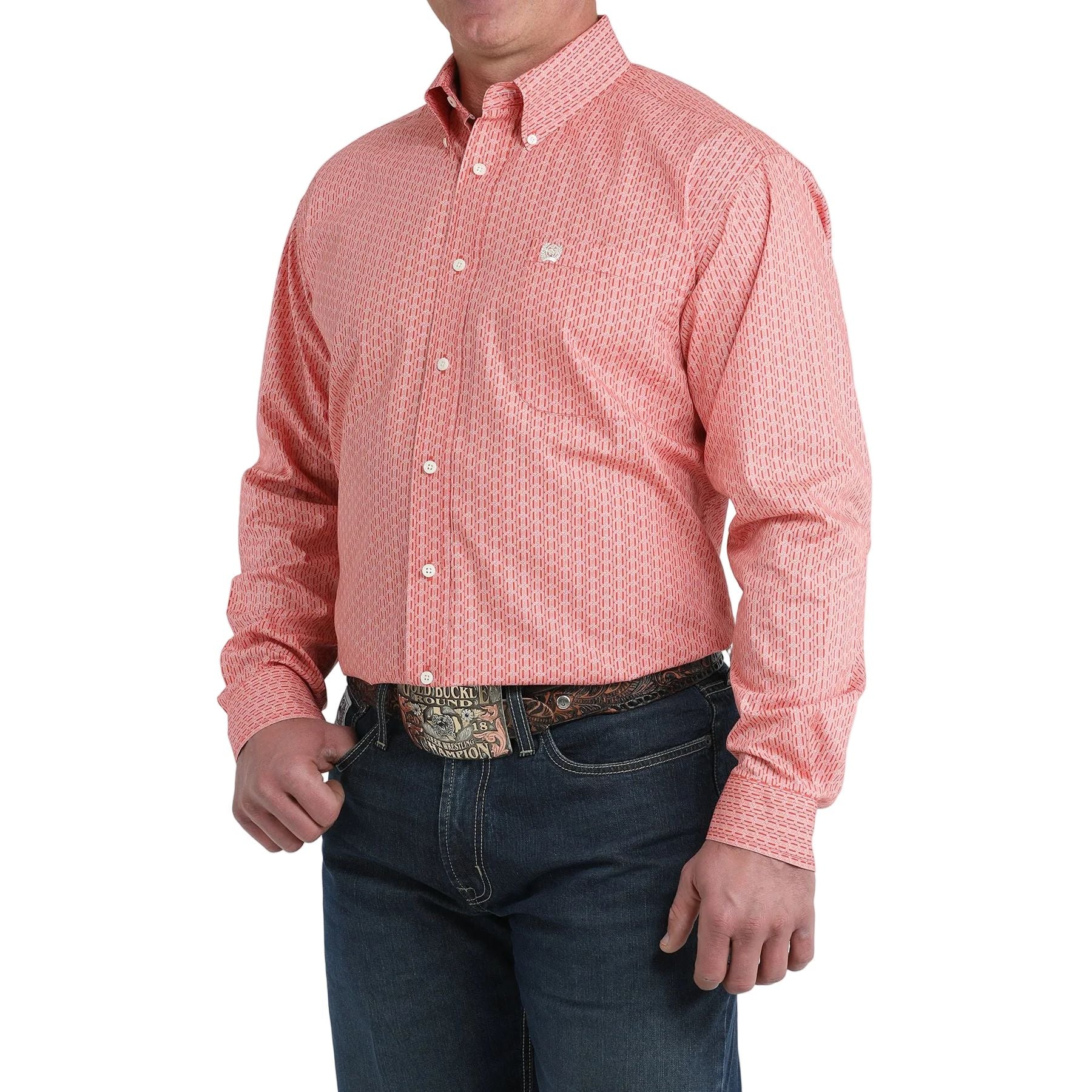 Men's Cinch Red Braid Long Sleeve Button Down Shirt MTW1106040