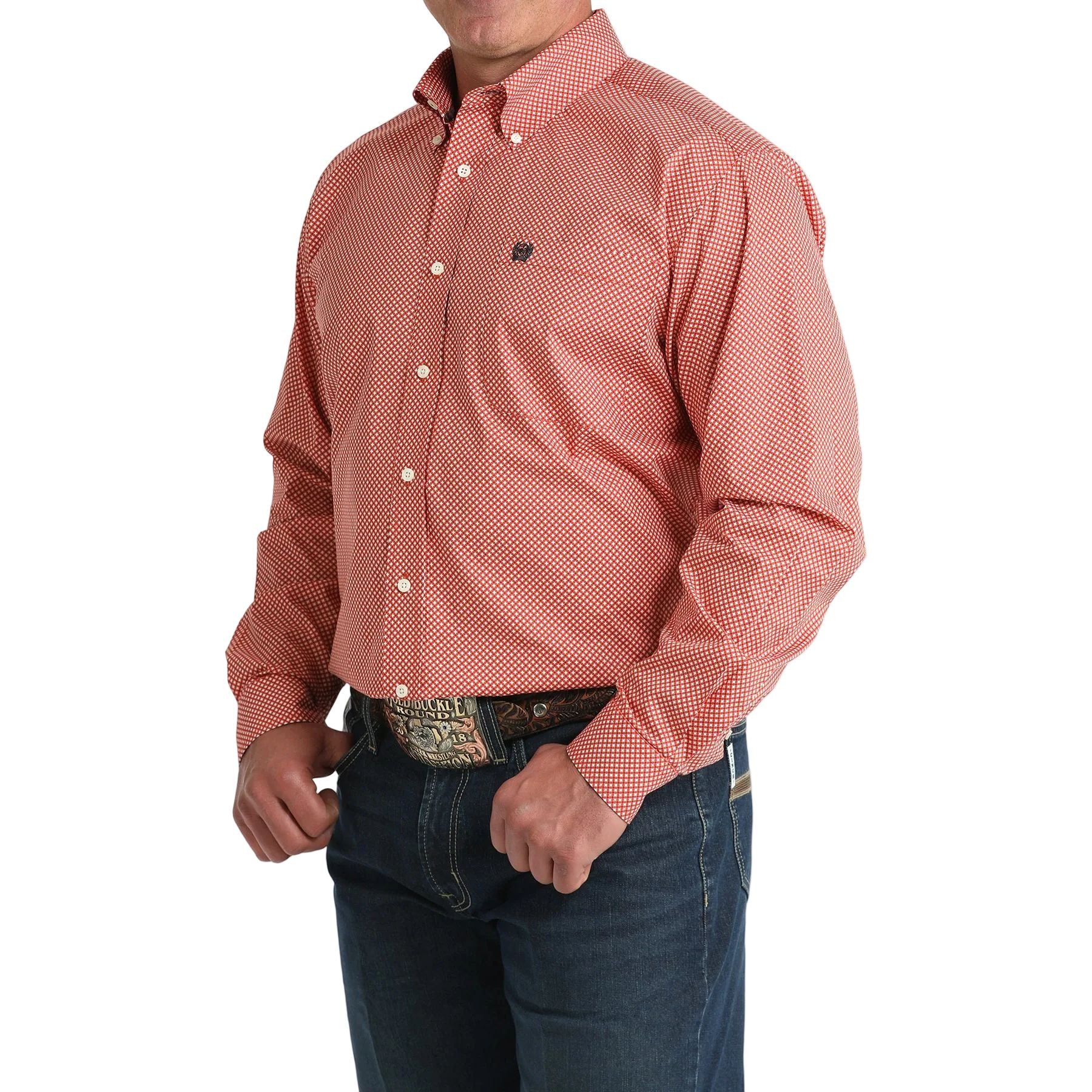 Men's Cinch Red Geo Print Button Down Shirt MTW1106041