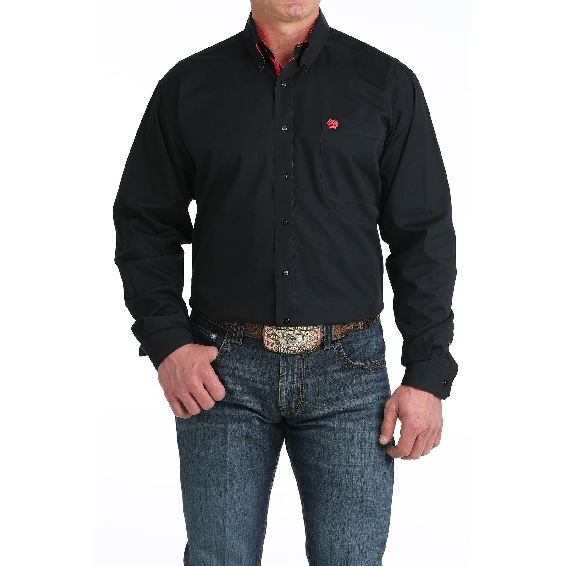 Men's Cinch Black and Pink Long Sleeve Western Shirt MTW1106042