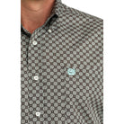 Men's Cinch Long Sleeve Brown Geo Printed Button Down Shirt MTW1106064