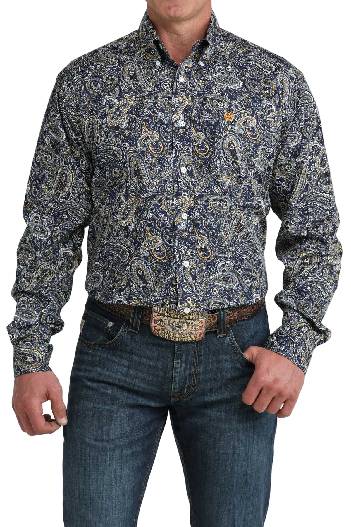 Men's Cinch Royal Blue Paisley Print Button Down Shirt MTW1106072