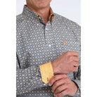 Men's Cinch Long Sleeve Blue and Yellow Geo Print Button Up Shirt MTW1106073