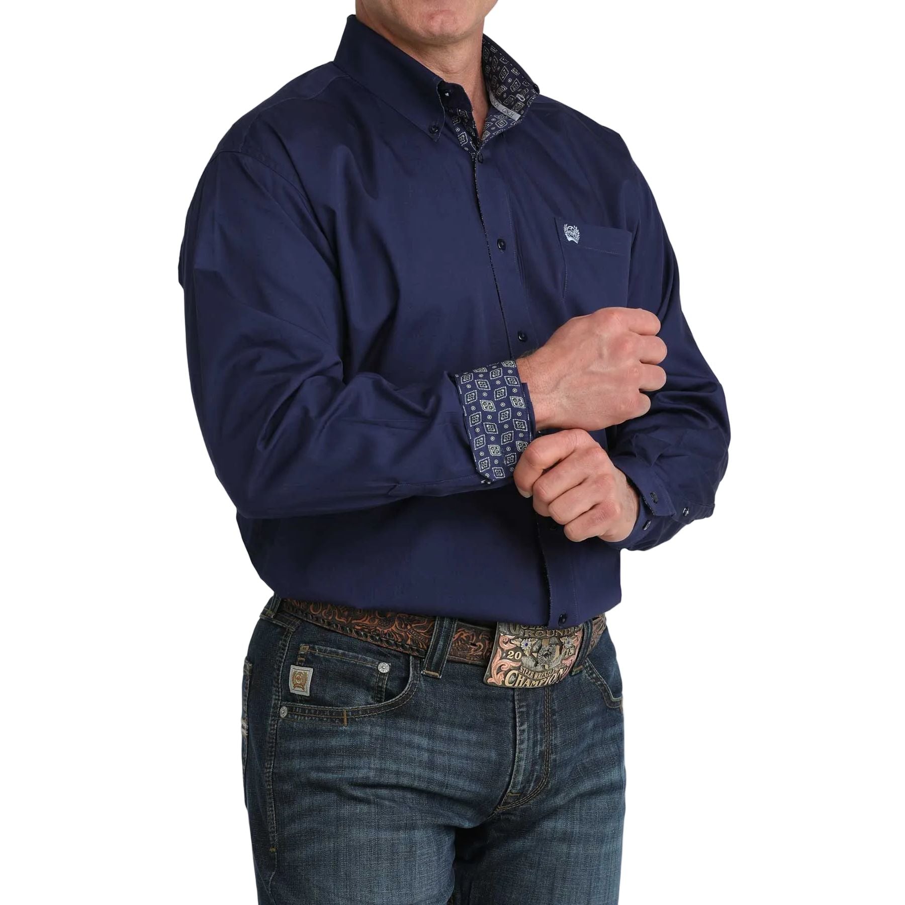 Men's Cinch Blue Long Sleeve Button Up Shirt MTW1106074