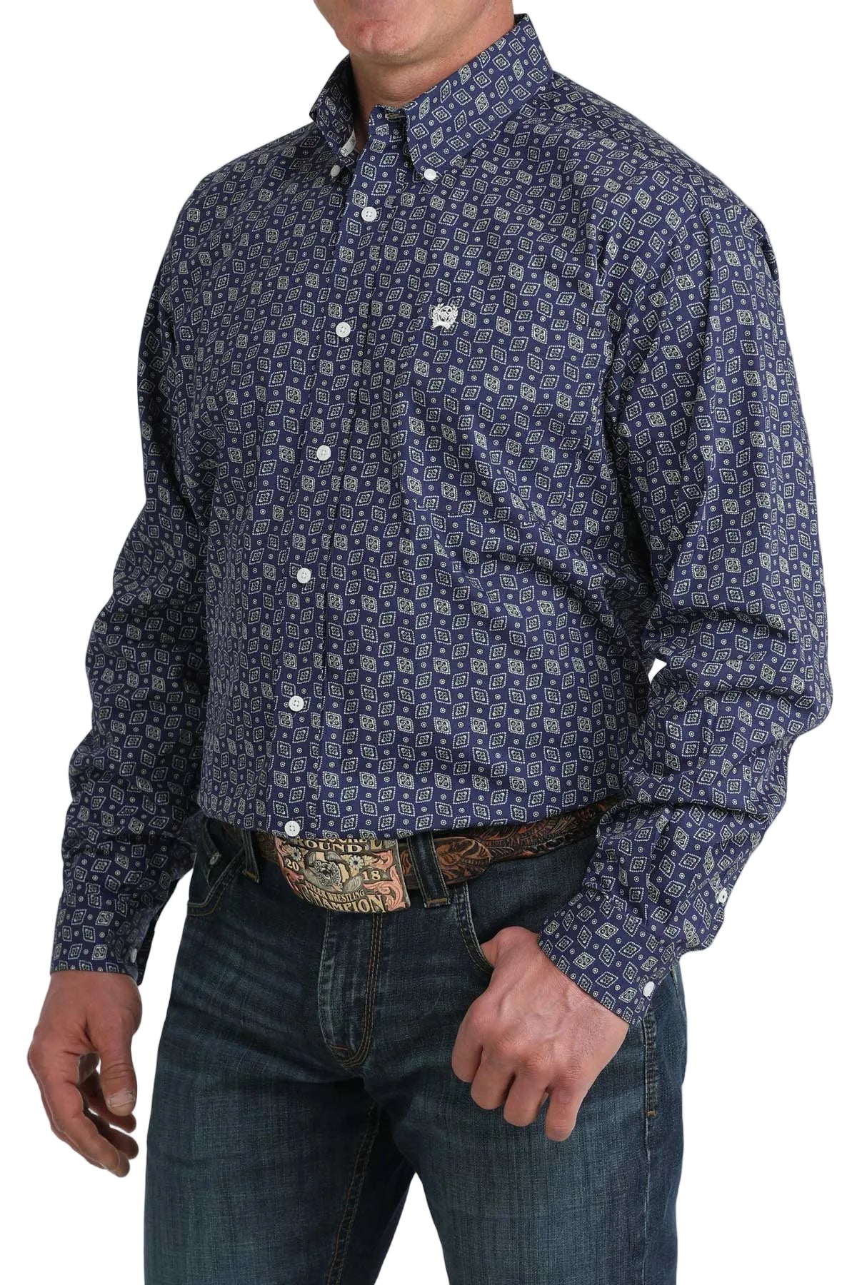 Men's Cinch Royal Blue Printed Button Down Shirt MTW1106075