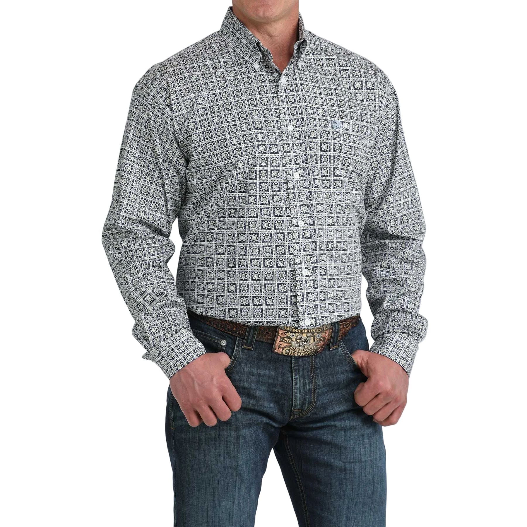 Men's Cinch Geo Print Long Sleeve Button Down Shirt MTW1106080
