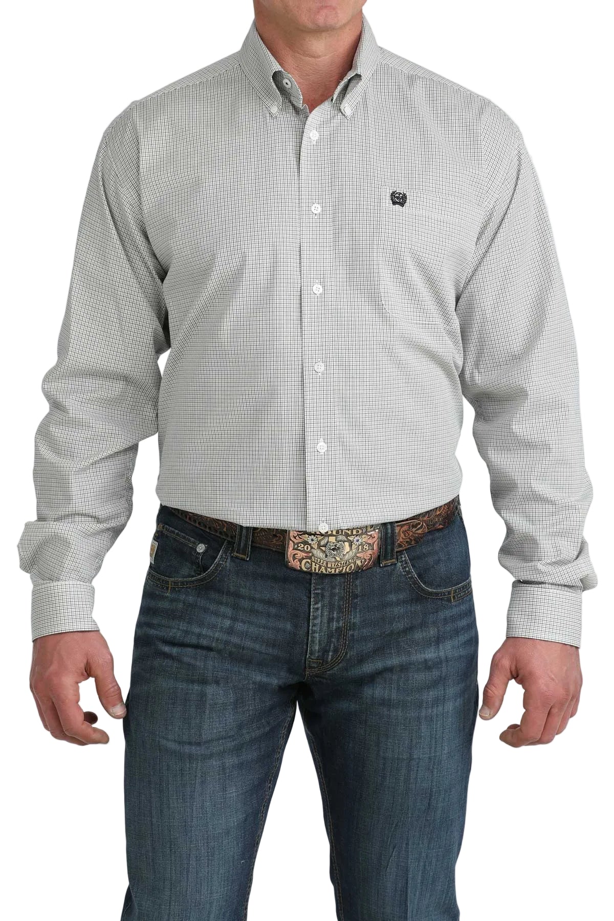 Men's Cinch White Printed Long Sleeve Button Up Shirt MTW1106081