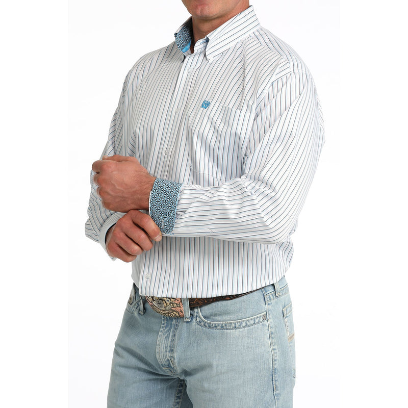 Men's Cinch Long Sleeve White Striped Button Down Shirt MTW1106085