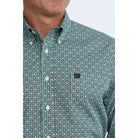 Men's Cinch Long Sleeve Classic Fit Teal Geo Printed Button Down Shirt MTW1106112