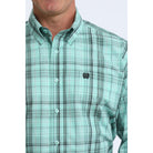 Men's Cinch Teal Plaid Long Sleeve Classic Fit Button Down Shirt MTW1106115