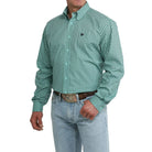 Men's Cinch Long Sleeve Teal Floral Geo Print Classic Fit Button Up Shirt MTW1106116