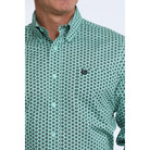 Men's Cinch Long Sleeve Teal Floral Geo Print Classic Fit Button Up Shirt MTW1106116