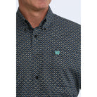 Men's Cinch Long Sleeve Blue and Black Geo Print Classic Fit Shirt MTW1106118