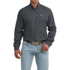 Men's Cinch Long Sleeve Blue and Black Geo Print Classic Fit Shirt MTW1106118