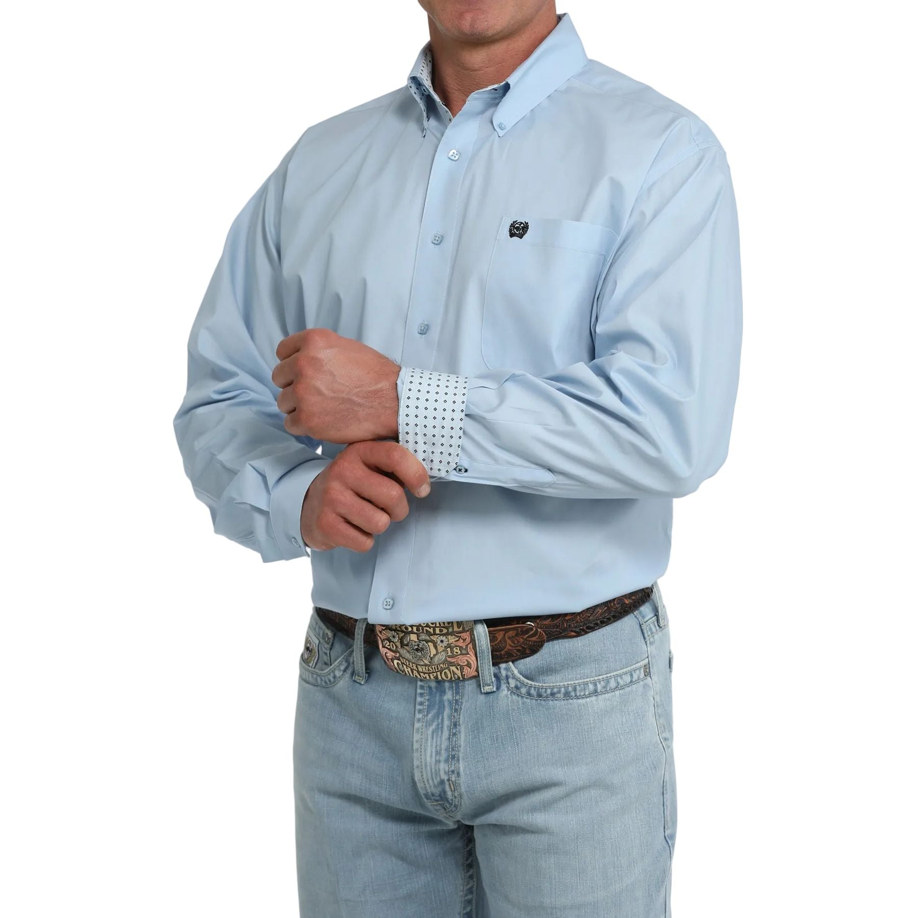 Men's Cinch Long Sleeve Light Blue Button Up Shirt MTW1106125