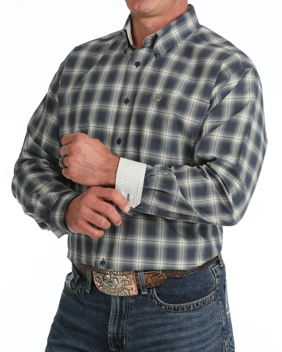 Cinch Men's Long Sleeve Navy Plaid Button Up shirt MTW1106129