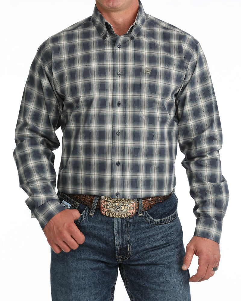Cinch Men's Long Sleeve Navy Plaid Button Up shirt MTW1106129