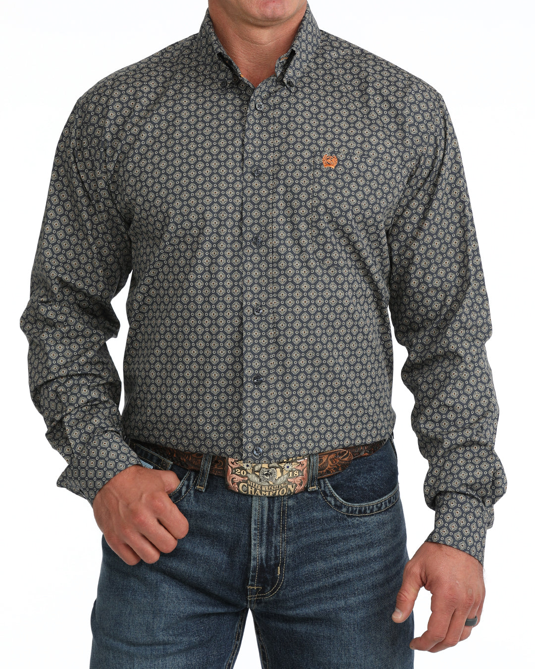 Cinch Men's Navy Geo Printed Button Down Shirt MTW1106131