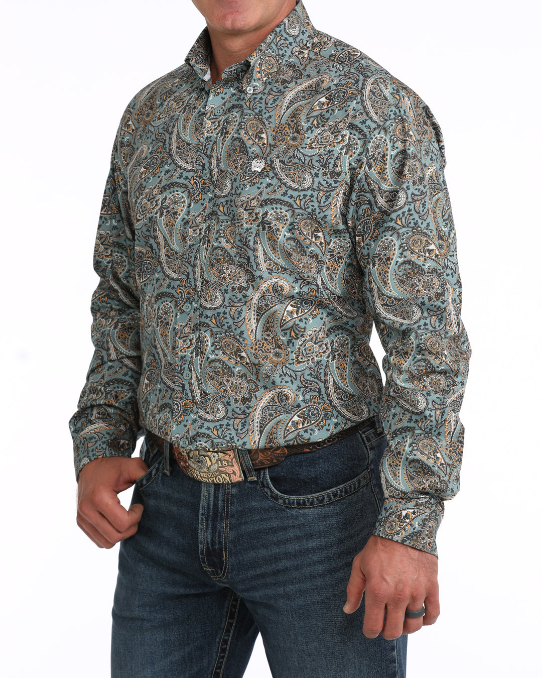 Cinch Men's Blue Multi Paisley Long Sleeve Modern Fit Shirt MTW1106134