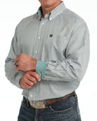 Cinch Men's Blue Striped Long Sleeve Button Down Shirt MTW1106135