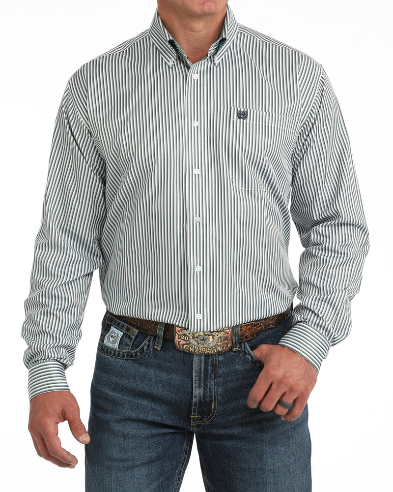 Cinch Men's Blue Striped Long Sleeve Button Down Shirt MTW1106135