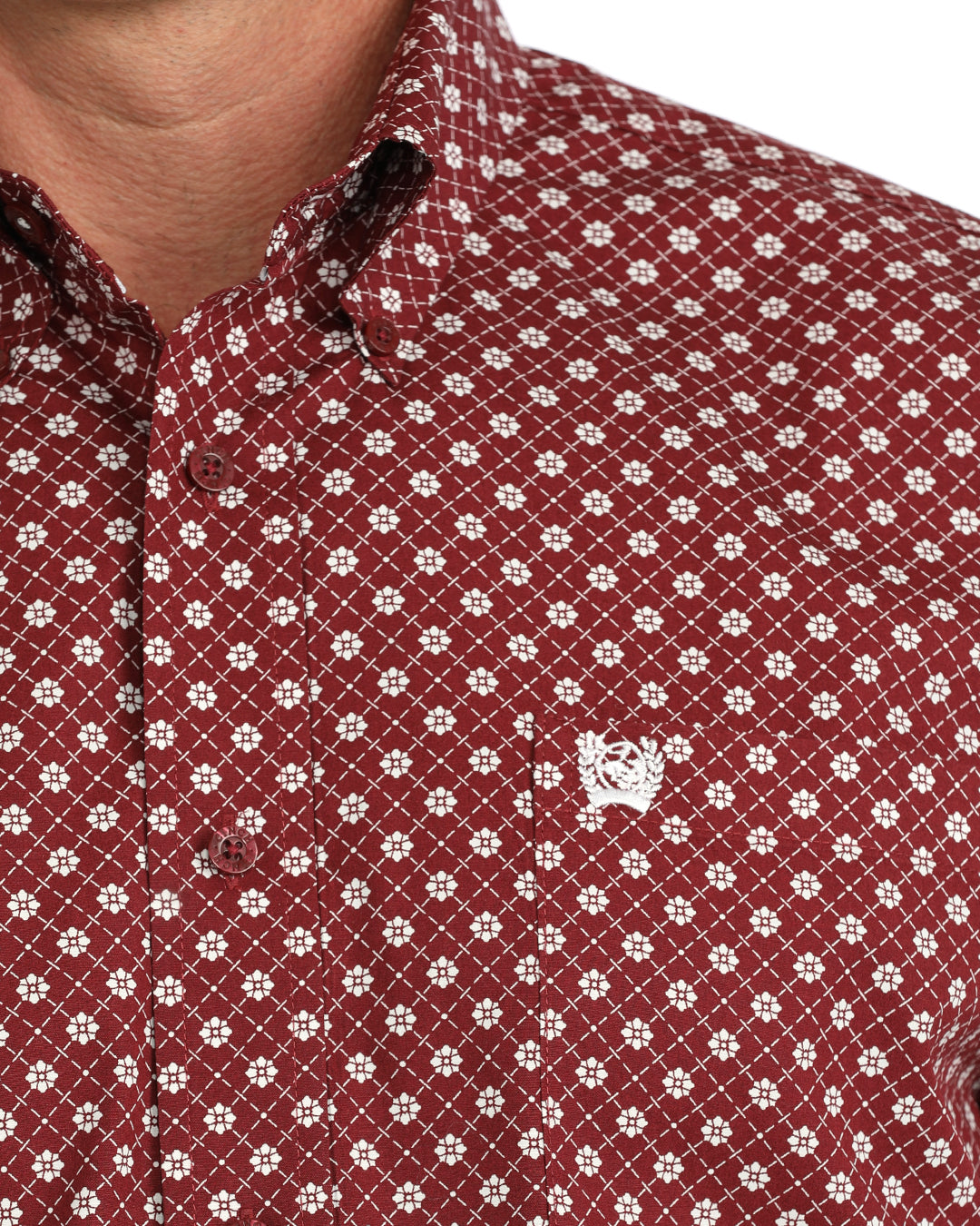 Cinch Men's Long Sleeve Burgundy Printed Button Down Shirt MTW1106141