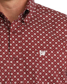 Cinch Men's Long Sleeve Burgundy Printed Button Down Shirt MTW1106141