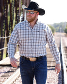 Cinch Men's Long Sleeve Cream Plaid Button Down Shirt MTW1106145
