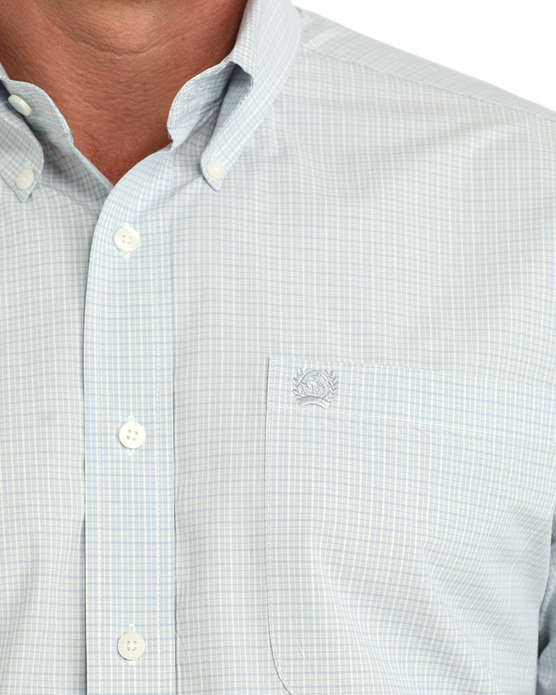 Cinch Men's Long Sleeve Light Blue Plaid Button Down Shirt MTW1106152