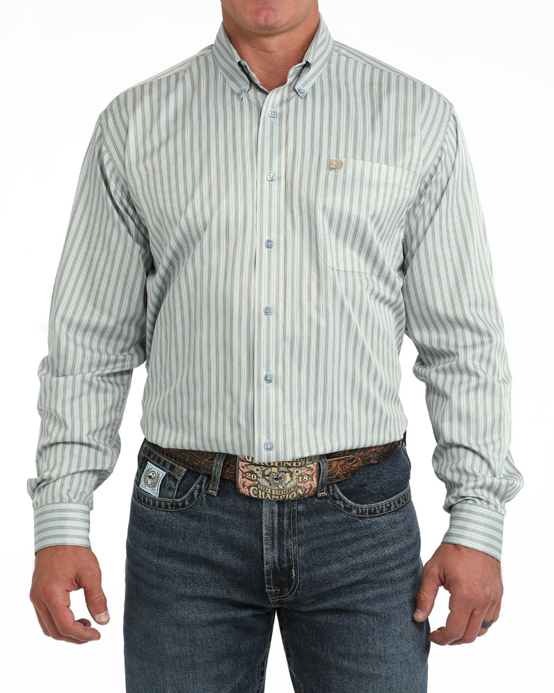 Cinch Men's Long Sleeve Light Blue Button Down Striped Shirt MTW1106153