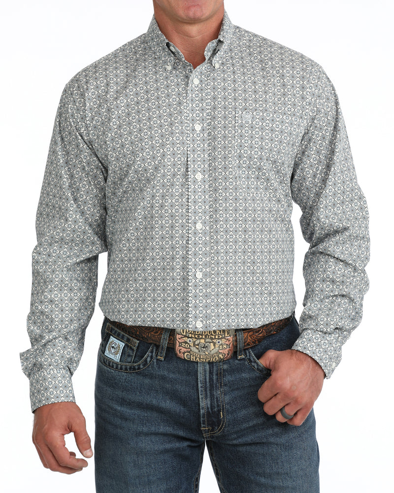 Cinch Men's Long Sleeve Cream Printed Button Down Shirt MTW1106155
