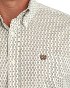 Cinch Men's Long Sleeve Cream Geometric Print Button Down Shirt MTW1106156