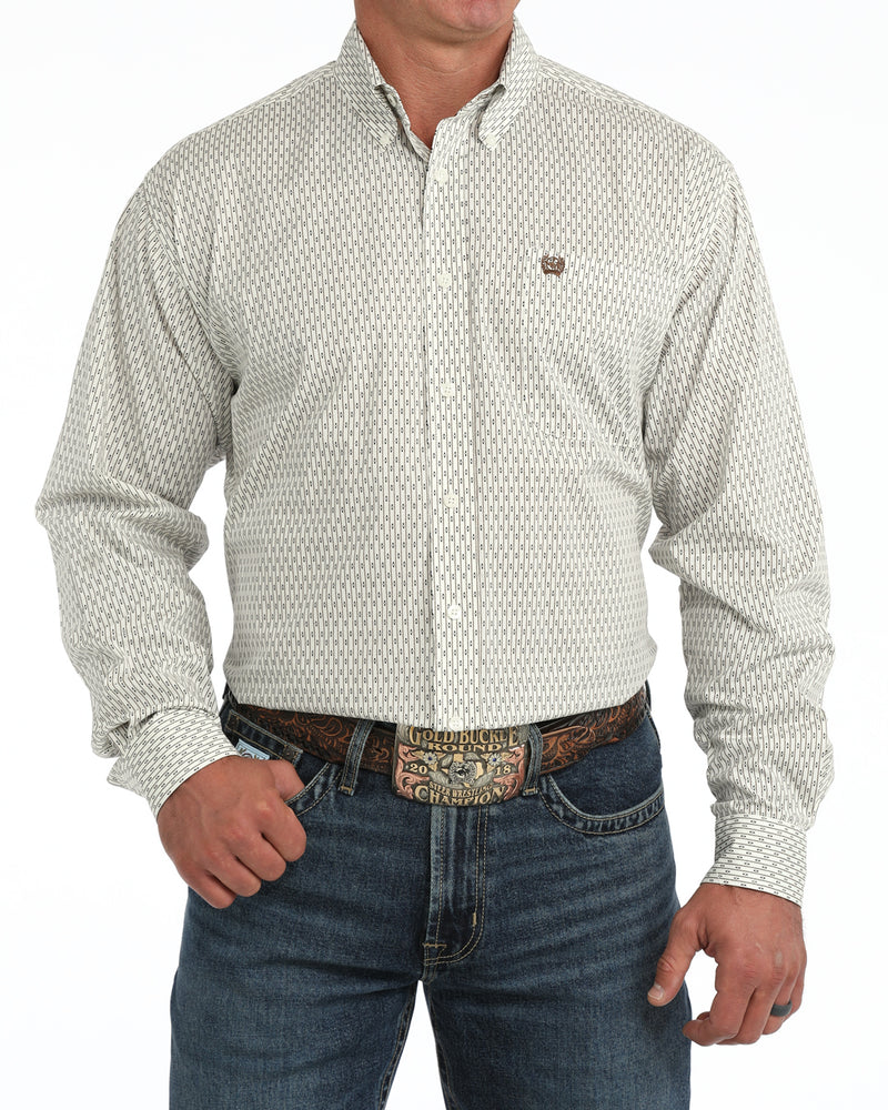 Cinch Men's Long Sleeve Cream Geometric Print Button Down Shirt MTW1106156