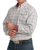 Cinch Men's Long Sleeve White/Gray Plaid Button Down Shirt MTW1106159