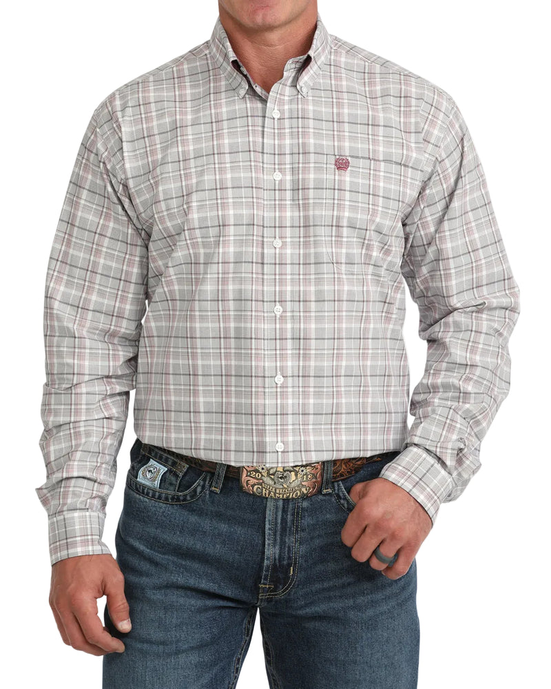 Cinch Men's Long Sleeve White/Gray Plaid Button Down Shirt MTW1106159