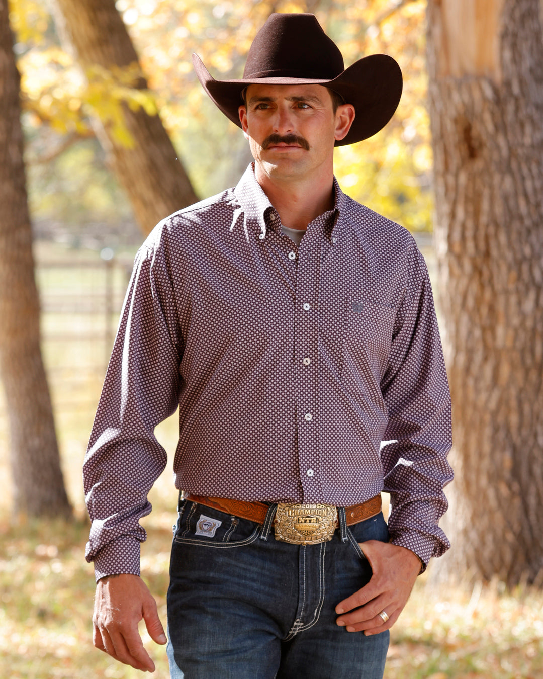 Cinch Men's Long Sleeve Purple Geo Printed Button Down Shirt MTW1106162