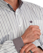Cinch Men's Long Sleeve Gray Striped Button Down Shirt MTW1106163