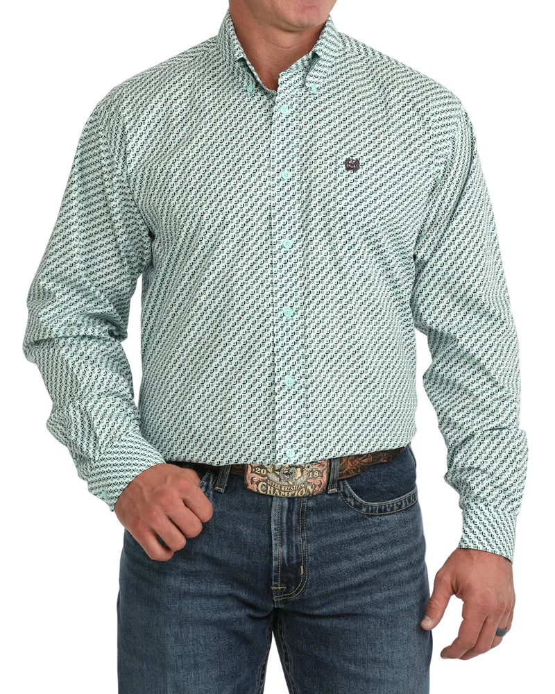 Cinch Men's Turquoise Long Sleeve Printed Button Down Shirt MTW1106165